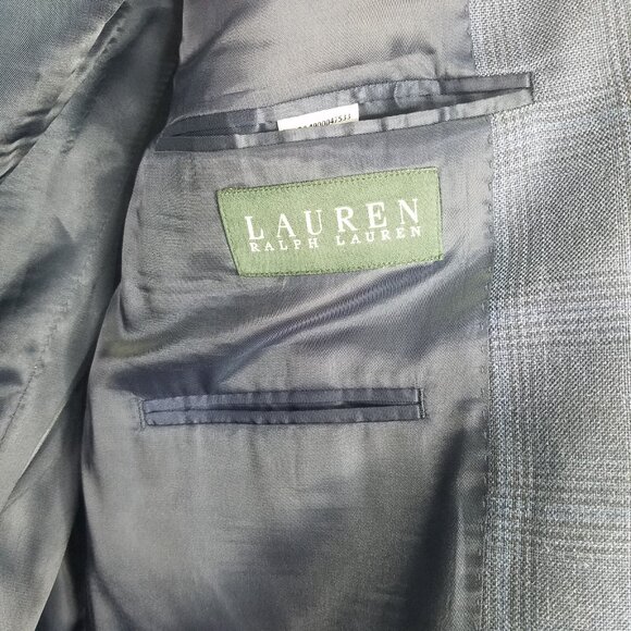 LRL Ralph Lauren Men's Sport Coat Blazer Size 42L Blue Grey Windowpane Silk Wool - Picture 13 of 16